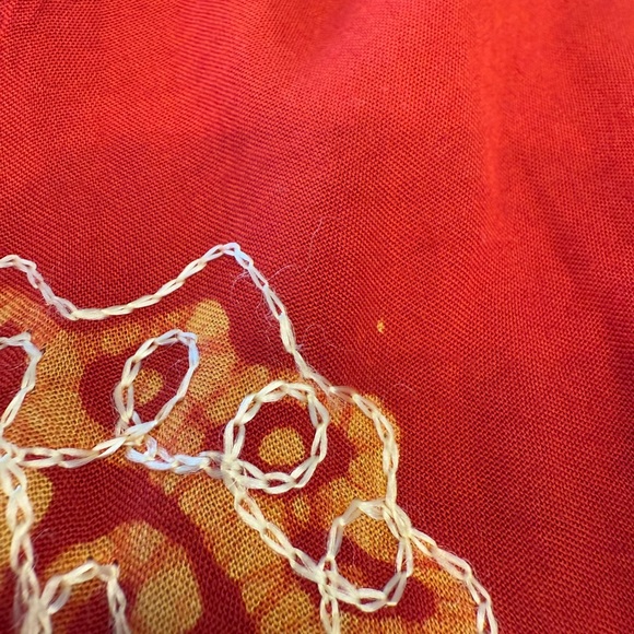 S.R. Fashions red embroidered gauzy midi dress free size - Picture 4 of 13